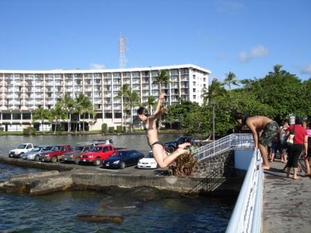 Jumping off the bridge in Hilo